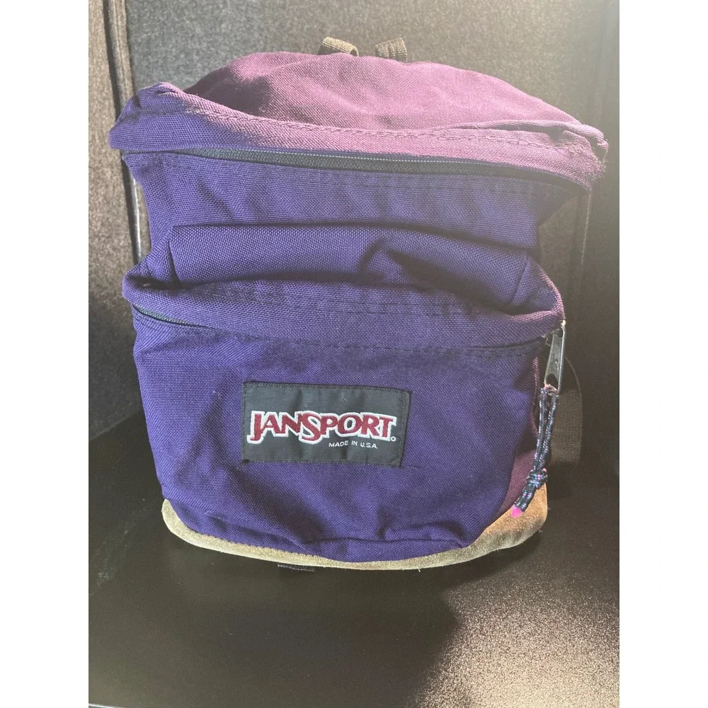 Vintage Jansport Purple Canvas Day‎ Pack Backpack Front Pocket Made in USA